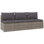 vidaXL Canapé de jardin 3 places avec coussins Gris Résine tressée