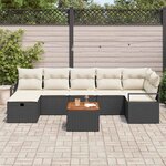 vidaXL Ensemble de canapé de jardin avec coussin 8 Pièces Noir Poly rotin