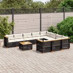 vidaXL Salon de jardin 11 Pièces avec coussins noir résine tressée