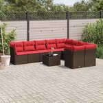 vidaXL Salon de jardin 10 Pièces avec coussins marron résine tressée