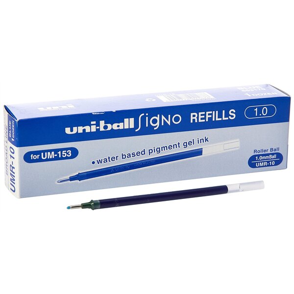 Recharge pour Roller UM153 encre gel Signo Broad UMR10 Pointe Large 1mm Bleu x 12 UNI-BALL