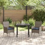 vidaXL Ensemble table et chaises avec coussin 3 Pièces Gris Rotin PE