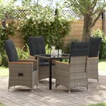 vidaXL Ensemble de Dîner de Jardin de 5 Pièces avec Coussins Gris en Rattan Poly