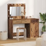 Ensemble de coiffeuse 2 pièces avec LED en bois vieilli en bois d'ingénierie