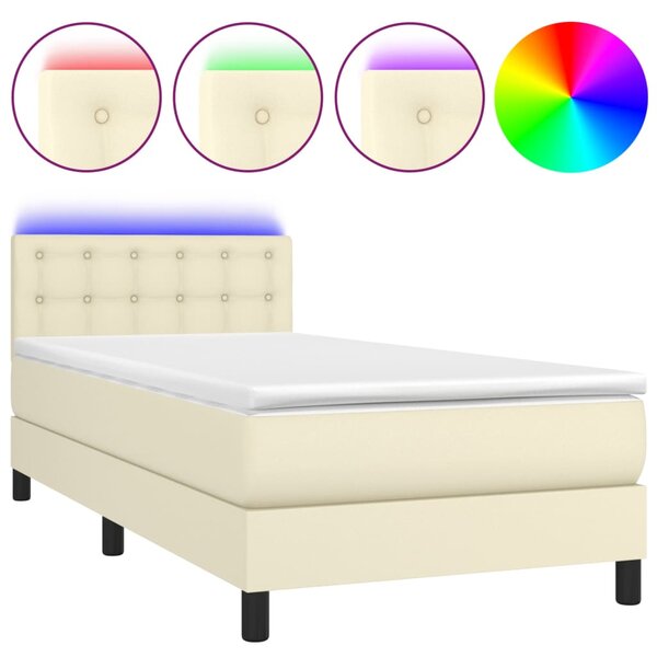 vidaXL Sommier tapissier avec matelas et LED Crème 90x190cm Similicuir