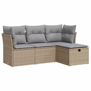 vidaXL Salon de jardin avec coussins 4 Pièces beige résine tressée