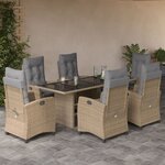 vidaXL Ensemble à manger de jardin coussins 7 Pièces mélange beige rotin