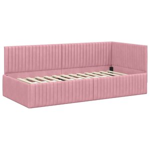 vidaXL Cadre de lit d'angle avec tête de lit Rose 90 x 200 cm Velours