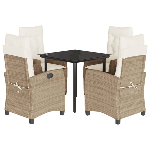 vidaXL Ensemble à manger de jardin avec coussins 5Pièces Beige poly rotin