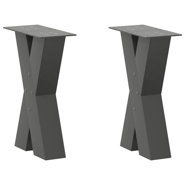 vidaXL Pieds de table basse en forme de X  2 pièces  anthracite  38 x (42-43) cm  acier