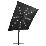 vidaXL Parasol de jardin en porte-à-faux et mât et lumières LED noir