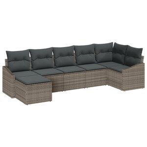 vidaXL Ensemble de Salle à Manger de Jardin 7 Pièces avec Coussins Gris Poly Rattan
