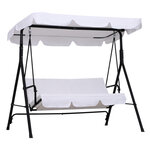 Balancelle de jardin 3 places toit inclinaison réglable coussins assise et dossier 1 72L x 1 1l x 1 52H m acier noir polyester blanc