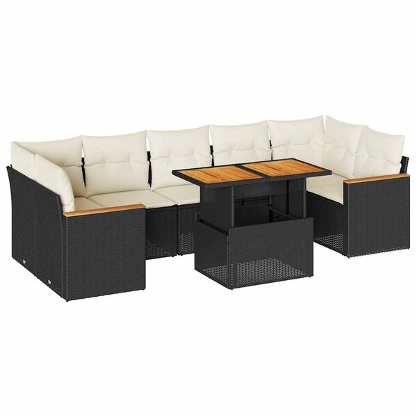 vidaXL Salon de jardin avec coussins 8 Pièces noir résine tressée acacia