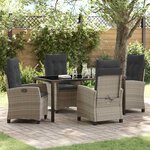 vidaXL Ensemble de salle à manger de jardin 5 pièces avec des coussins - Rattan poly gris clair