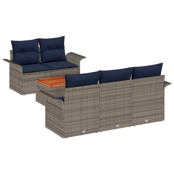 vidaXL Ensemble de canapé de jardin 6 Pièces Gris et bleu marine