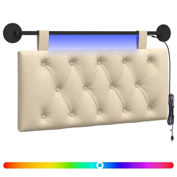 vidaXL Tête de lit suspendue Avec lumière LED Crème Tissu