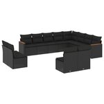 vidaXL Salon de jardin 12 Pièces avec coussins noir résine tressée