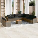 vidaXL Salon de jardin avec coussins 12 Pièces gris résine tressée