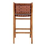 Chaise de comptoir en cuir synthétique marron avec pieds en teck