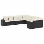 vidaXL Salon de jardin 10 Pièces avec coussins noir résine tressée