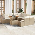 vidaXL Ensemble de salle à manger de jardin de 9 pièces avec coussins beige en poly rotin et acacia
