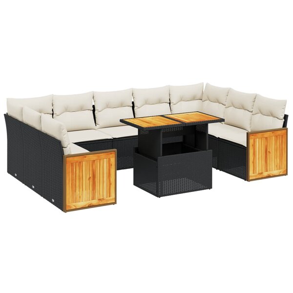 vidaXL Salon de jardin 10 Pièces avec coussins noir résine tressée