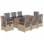 vidaXL Ensemble à manger de jardin et coussins 9 Pièces beige Poly rotin