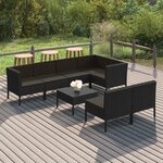 vidaXL Salon de jardin 8 Pièces avec coussins résine tressée noir