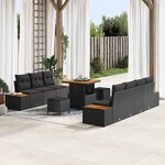 vidaXL Canapé de Jardin 10 pièces avec Coussins Noir Rattan Poly Acacia