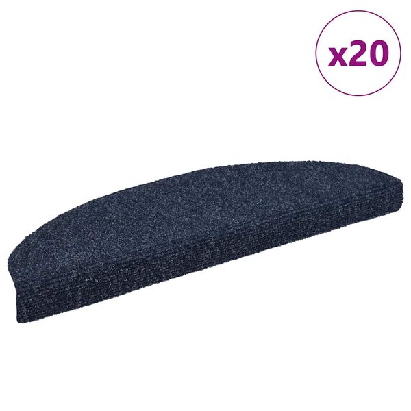 vidaXL Tapis d'escalier autocollants 20 pièces 65 x 21 x 4 cm Bleu Demi-rond Grand