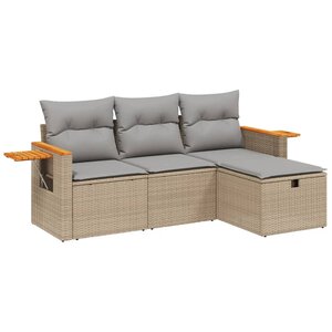 vidaXL Salon de jardin avec coussins 4Pièces mélange beige résine tressée