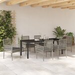 vidaXL Ensemble de salle à manger de jardin 7 pièces avec coussins gris en poly rattan