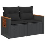 vidaXL Canapé de jardin avec coussins 2 places noir résine tressée