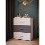 Commode Adria 3 tiroirs chêne cendré / Gris uni 75 x 41 x hauteur 90 cm