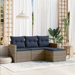vidaXL Salon de jardin 4 Pièces avec coussins gris résine tressée