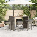 vidaXL Ensemble de bar de jardin 7 Pièces avec coussins gris poly rotin