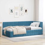 vidaXL Cadre de lit d'angle avec tête de lit Bleu 90 x 190 cm Velours