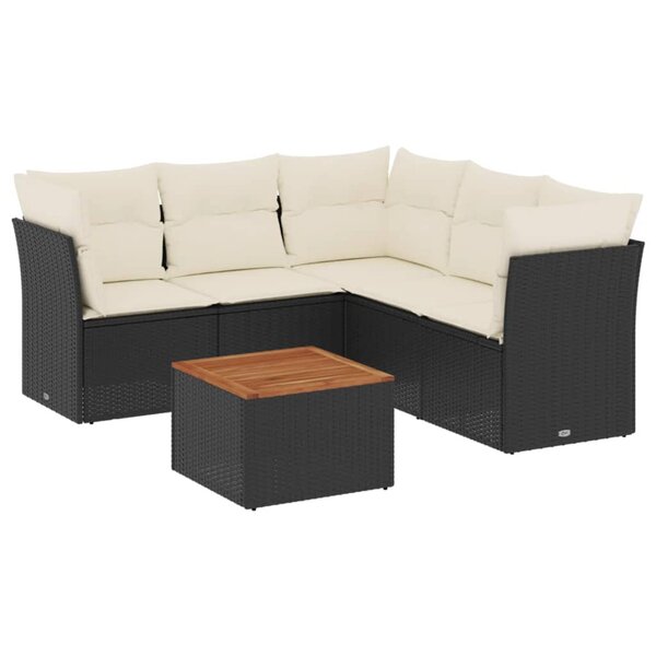 vidaXL Salon de jardin 6 Pièces avec coussins noir résine tressée