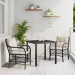 vidaXL Ensemble repas jardin 3 pièces avec coussins Noir Poly Rotin