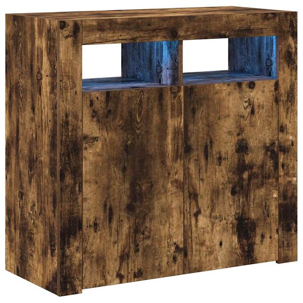 vidaXL Buffet avec lumières LED chêne fumé 80x35x75 cm