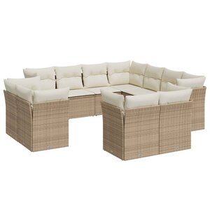 vidaXL Salon de jardin 11 Pièces avec coussins beige résine tressée