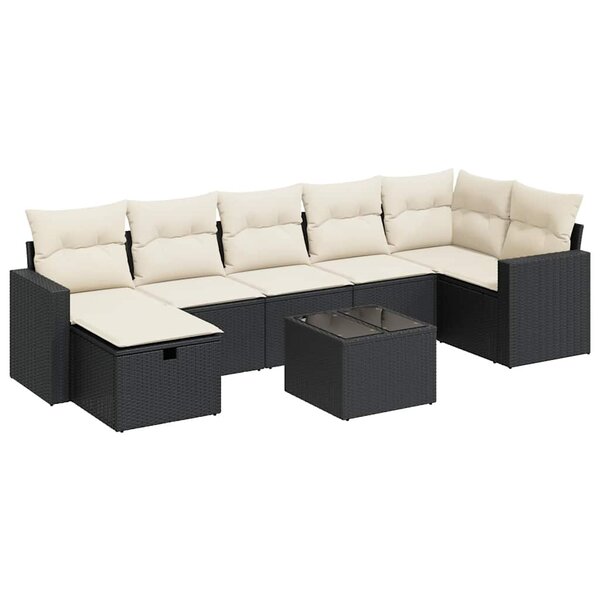 vidaXL Salon de jardin 8 Pièces avec coussins noir résine tressée
