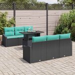 vidaXL Ensemble de canapé de jardin 7 Pièces Noir et bleu polyrotin