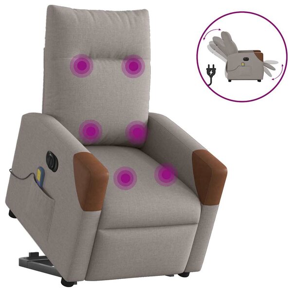 vidaXL Fauteuil inclinable de massage électrique Taupe Tissu