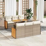 vidaXL Salon de jardin avec coussins 7 Pièces beige résine tressée acacia