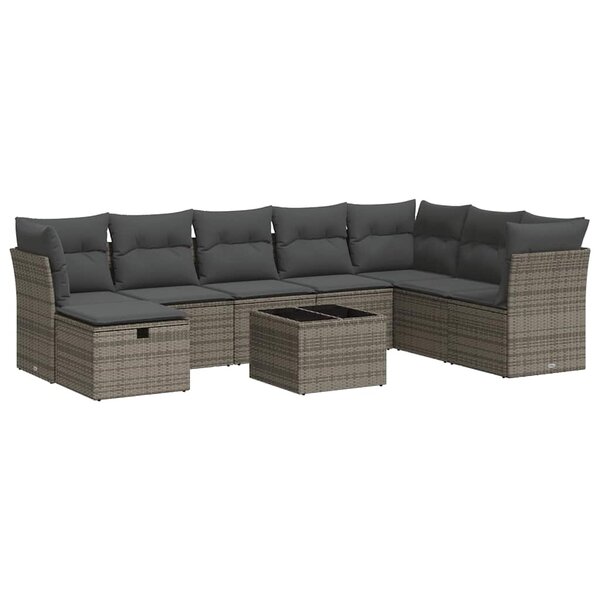 vidaXL Salon de jardin 9 Pièces avec coussins gris résine tressée