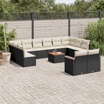 vidaXL Salon de jardin avec coussins 13 Pièces noir résine tressée