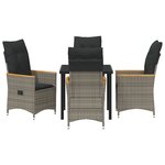 vidaXL Ensemble de Dîner de Jardin de 5 Pièces avec Coussins Gris en Rattan Poly