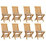 vidaXL Chaises de jardin et coussins à carreaux gris lot de 8 Teck